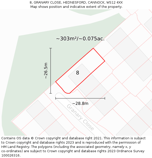 8, GRANARY CLOSE, HEDNESFORD, CANNOCK, WS12 4XX: Plot and title map