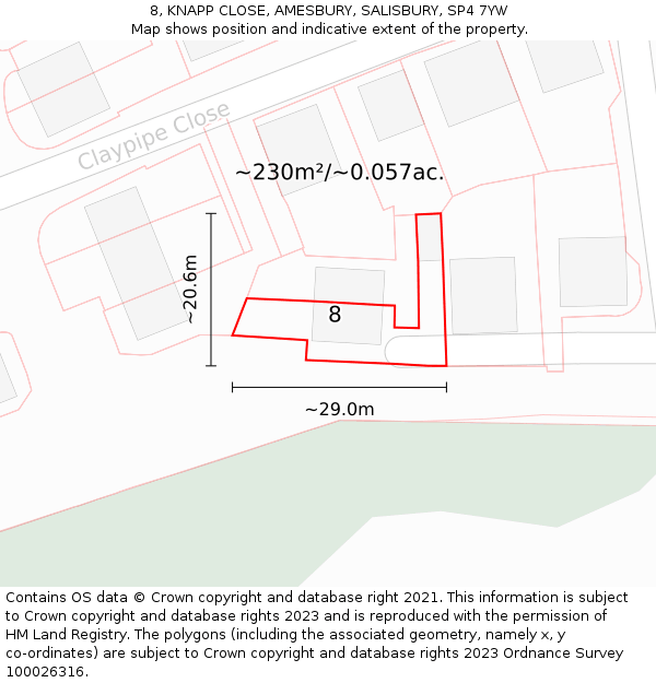 8, KNAPP CLOSE, AMESBURY, SALISBURY, SP4 7YW: Plot and title map