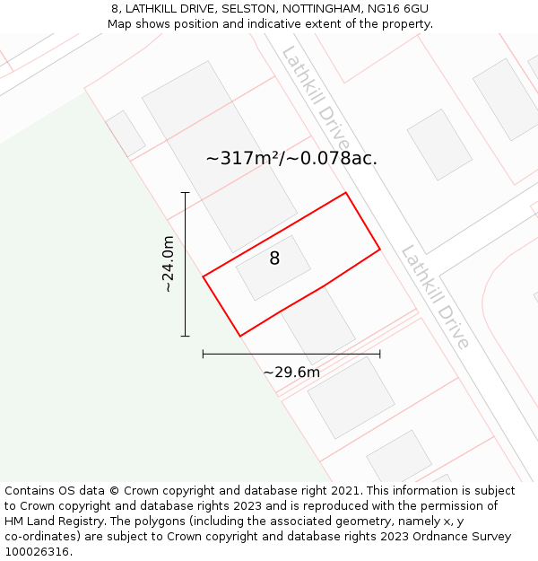 8, LATHKILL DRIVE, SELSTON, NOTTINGHAM, NG16 6GU: Plot and title map