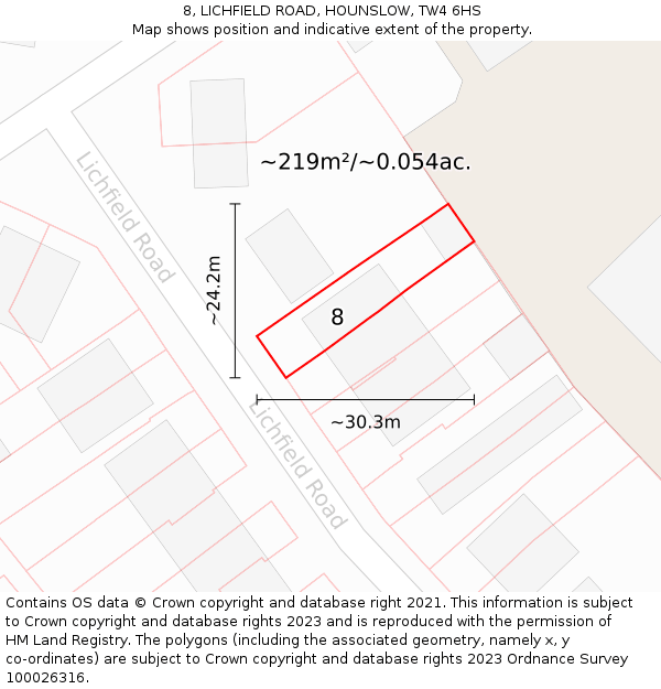 8, LICHFIELD ROAD, HOUNSLOW, TW4 6HS: Plot and title map