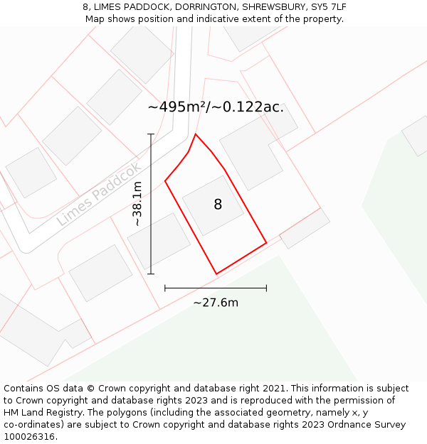 8, LIMES PADDOCK, DORRINGTON, SHREWSBURY, SY5 7LF: Plot and title map
