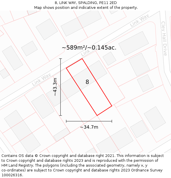 8, LINK WAY, SPALDING, PE11 2ED: Plot and title map