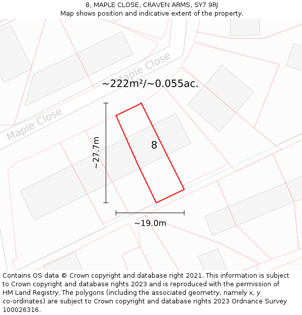 8, MAPLE CLOSE, CRAVEN ARMS, SY7 9RJ: Plot and title map