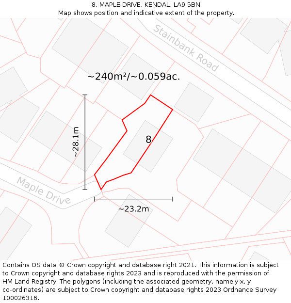 8, MAPLE DRIVE, KENDAL, LA9 5BN: Plot and title map