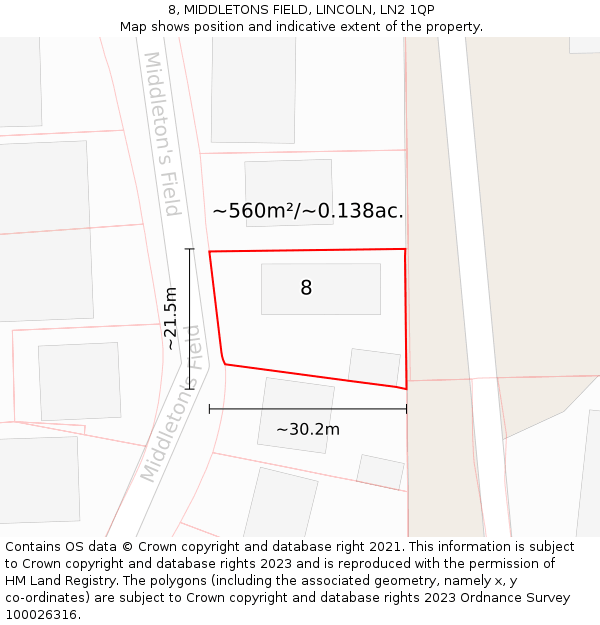 8, MIDDLETONS FIELD, LINCOLN, LN2 1QP: Plot and title map