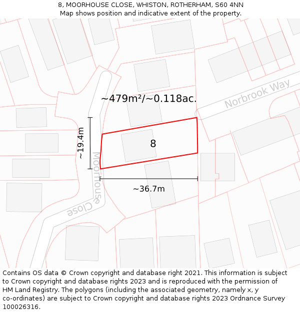 8, MOORHOUSE CLOSE, WHISTON, ROTHERHAM, S60 4NN: Plot and title map