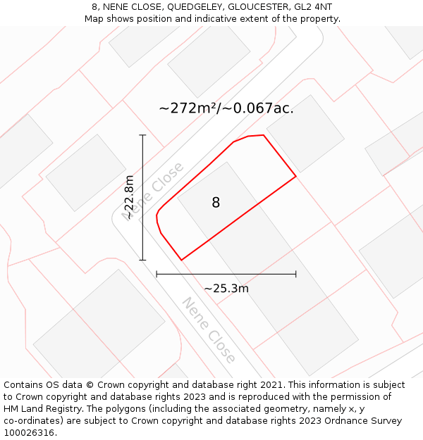 8, NENE CLOSE, QUEDGELEY, GLOUCESTER, GL2 4NT: Plot and title map
