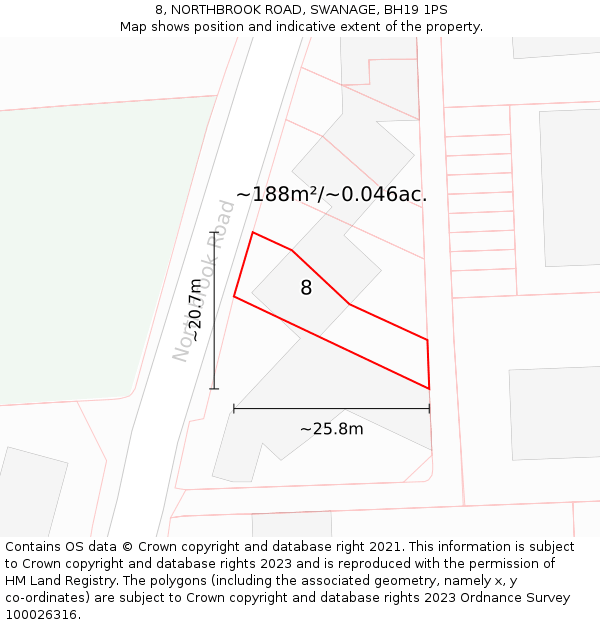 8, NORTHBROOK ROAD, SWANAGE, BH19 1PS: Plot and title map