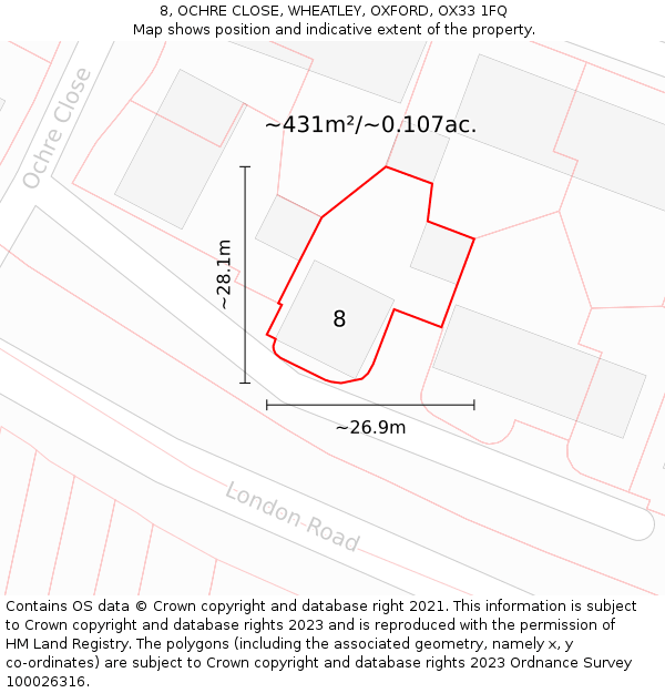 8, OCHRE CLOSE, WHEATLEY, OXFORD, OX33 1FQ: Plot and title map