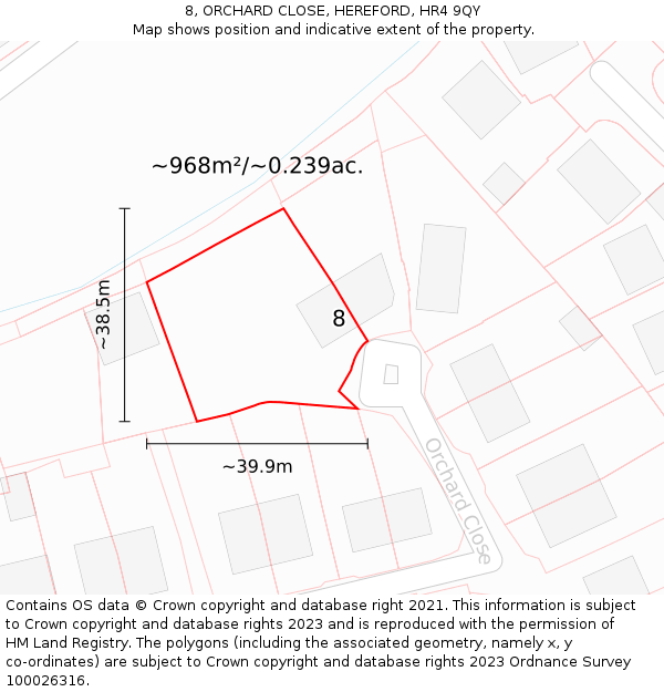 8, ORCHARD CLOSE, HEREFORD, HR4 9QY: Plot and title map