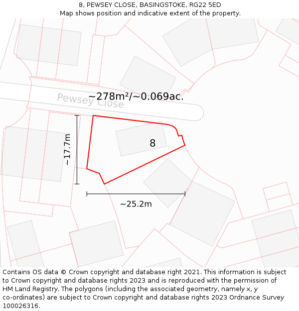 8, PEWSEY CLOSE, BASINGSTOKE, RG22 5ED: Plot and title map