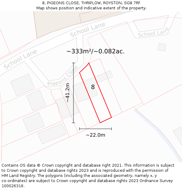 8, PIGEONS CLOSE, THRIPLOW, ROYSTON, SG8 7RF: Plot and title map