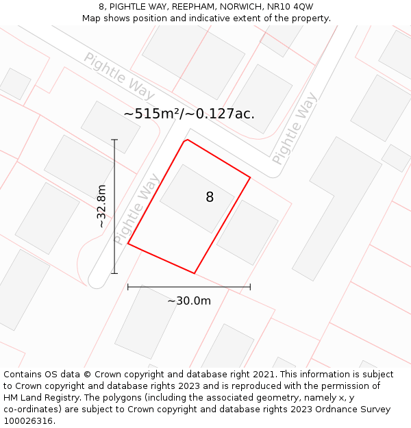 8, PIGHTLE WAY, REEPHAM, NORWICH, NR10 4QW: Plot and title map