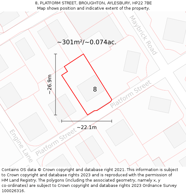 8, PLATFORM STREET, BROUGHTON, AYLESBURY, HP22 7BE: Plot and title map
