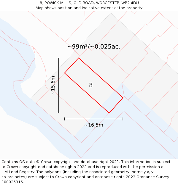 8, POWICK MILLS, OLD ROAD, WORCESTER, WR2 4BU: Plot and title map