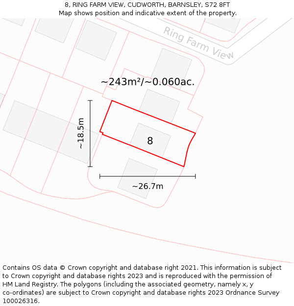 8, RING FARM VIEW, CUDWORTH, BARNSLEY, S72 8FT: Plot and title map