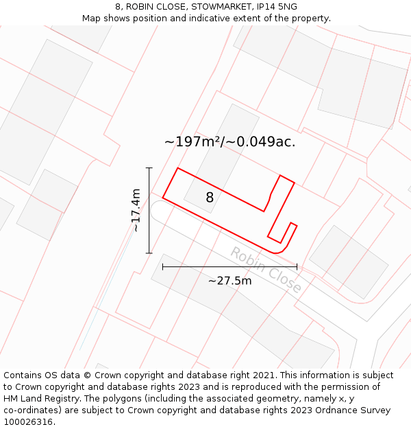 8, ROBIN CLOSE, STOWMARKET, IP14 5NG: Plot and title map