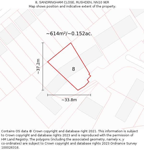 8, SANDRINGHAM CLOSE, RUSHDEN, NN10 9ER: Plot and title map