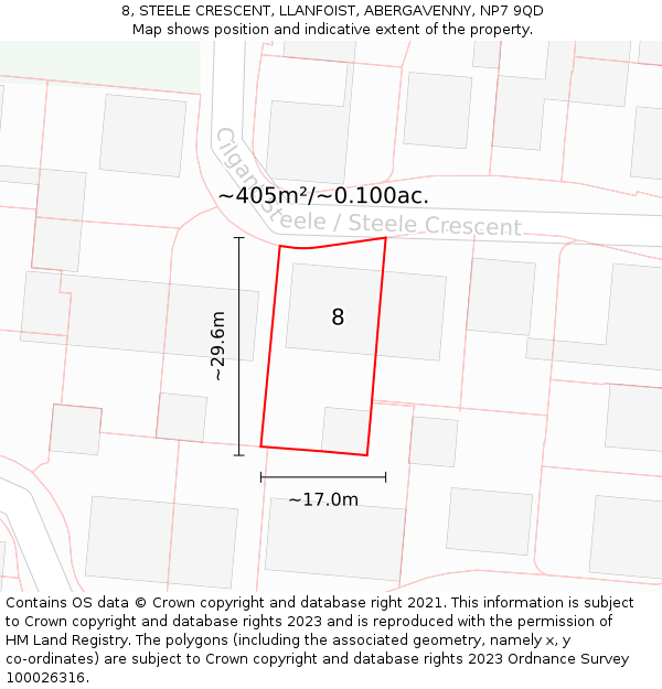 8, STEELE CRESCENT, LLANFOIST, ABERGAVENNY, NP7 9QD: Plot and title map