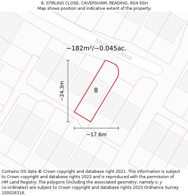 8, STIRLING CLOSE, CAVERSHAM, READING, RG4 6SH: Plot and title map