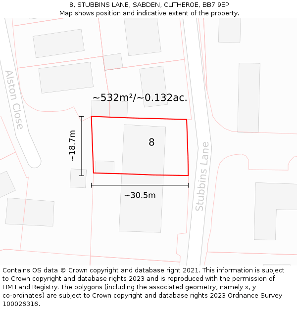 8, STUBBINS LANE, SABDEN, CLITHEROE, BB7 9EP: Plot and title map