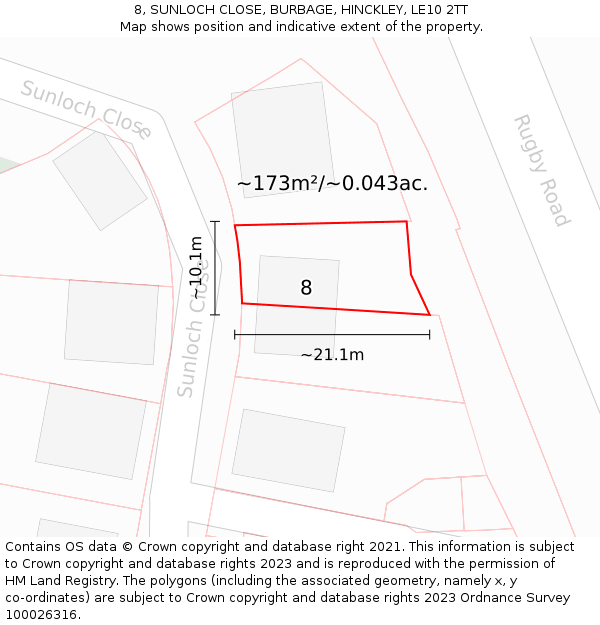 8, SUNLOCH CLOSE, BURBAGE, HINCKLEY, LE10 2TT: Plot and title map