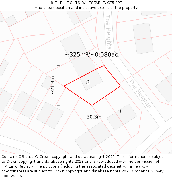 8, THE HEIGHTS, WHITSTABLE, CT5 4PT: Plot and title map