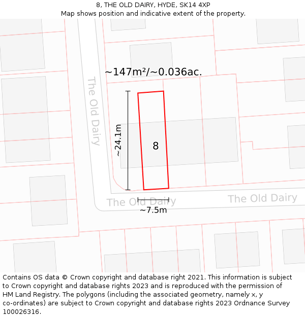 8, THE OLD DAIRY, HYDE, SK14 4XP: Plot and title map