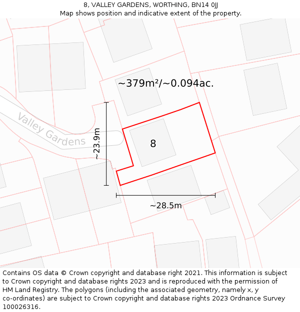 8, VALLEY GARDENS, WORTHING, BN14 0JJ: Plot and title map