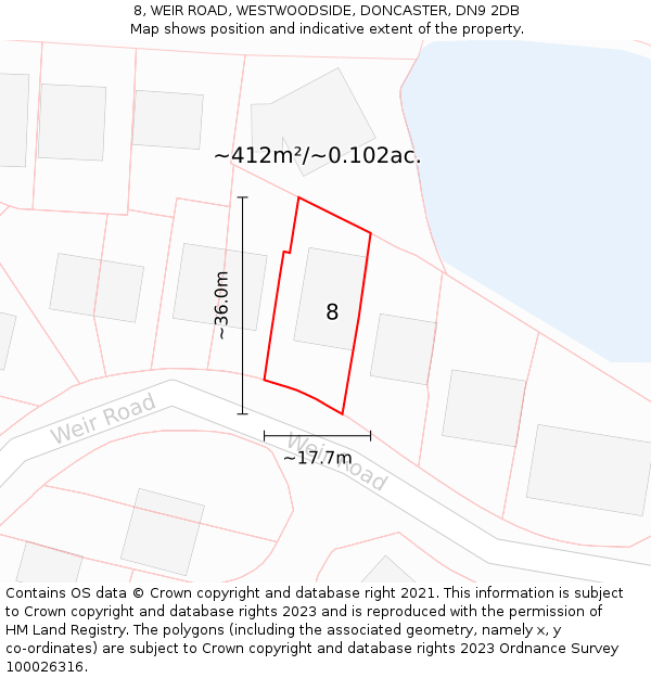 8, WEIR ROAD, WESTWOODSIDE, DONCASTER, DN9 2DB: Plot and title map