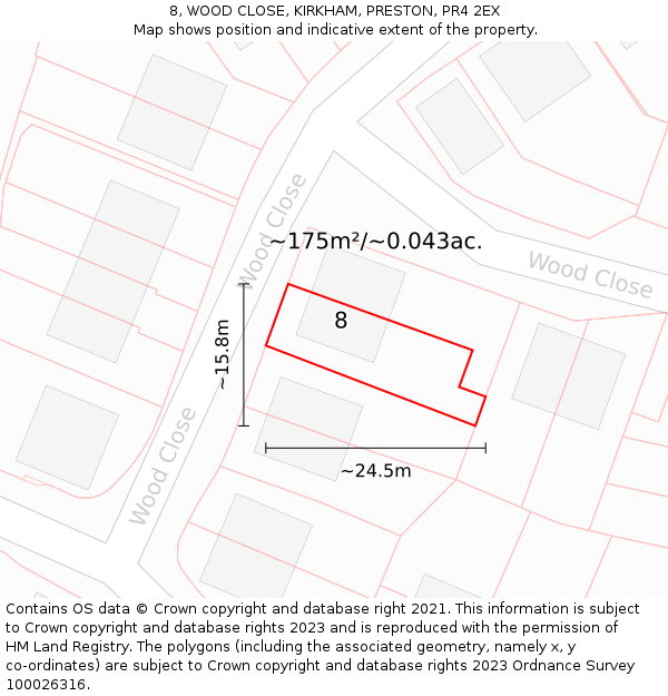 8, WOOD CLOSE, KIRKHAM, PRESTON, PR4 2EX: Plot and title map