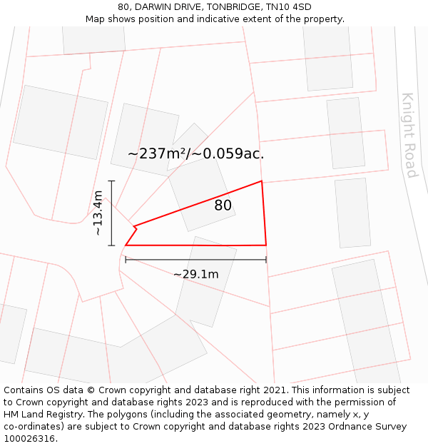 80, DARWIN DRIVE, TONBRIDGE, TN10 4SD: Plot and title map