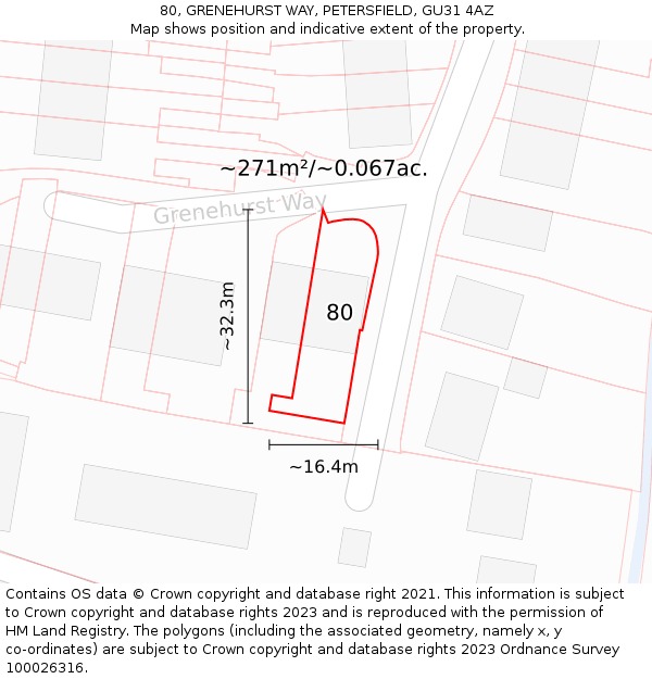 80, GRENEHURST WAY, PETERSFIELD, GU31 4AZ: Plot and title map