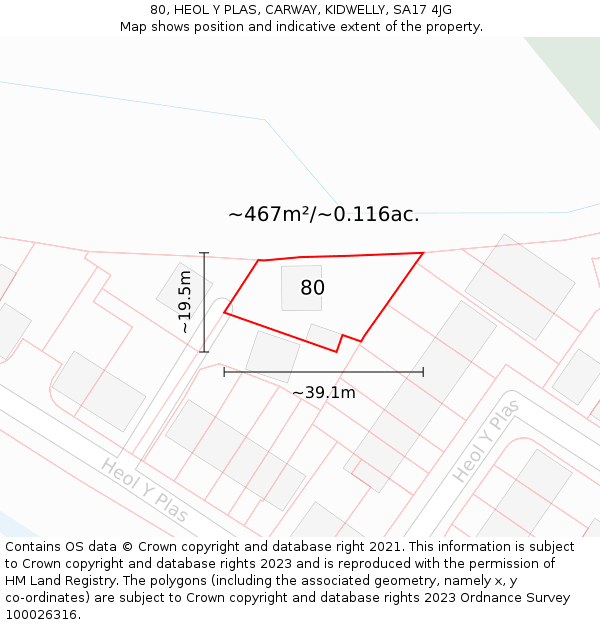 80, HEOL Y PLAS, CARWAY, KIDWELLY, SA17 4JG: Plot and title map