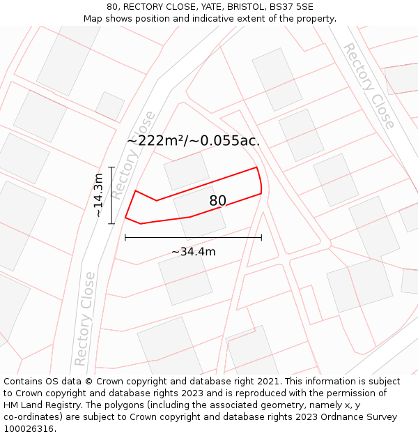 80, RECTORY CLOSE, YATE, BRISTOL, BS37 5SE: Plot and title map