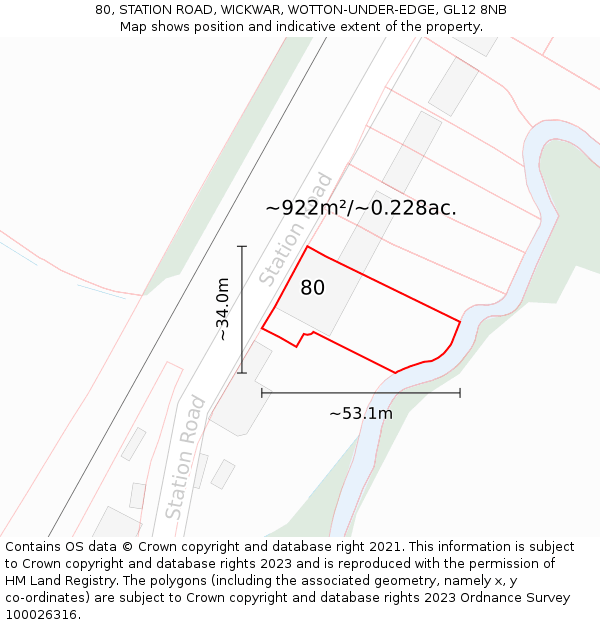80, STATION ROAD, WICKWAR, WOTTON-UNDER-EDGE, GL12 8NB: Plot and title map
