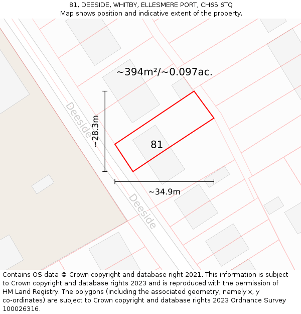 81, DEESIDE, WHITBY, ELLESMERE PORT, CH65 6TQ: Plot and title map