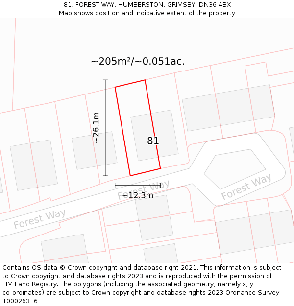 81, FOREST WAY, HUMBERSTON, GRIMSBY, DN36 4BX: Plot and title map