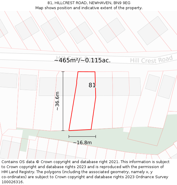 81, HILLCREST ROAD, NEWHAVEN, BN9 9EG: Plot and title map