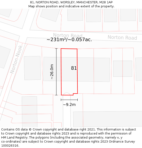 81, NORTON ROAD, WORSLEY, MANCHESTER, M28 1AP: Plot and title map