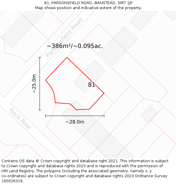 81, PARSONSFIELD ROAD, BANSTEAD, SM7 1JP: Plot and title map