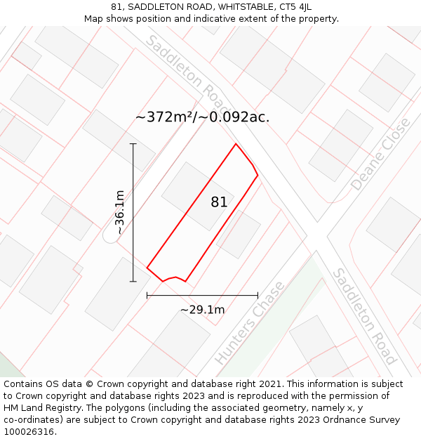 81, SADDLETON ROAD, WHITSTABLE, CT5 4JL: Plot and title map