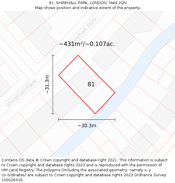 81, SHIREHALL PARK, LONDON, NW4 2QN: Plot and title map
