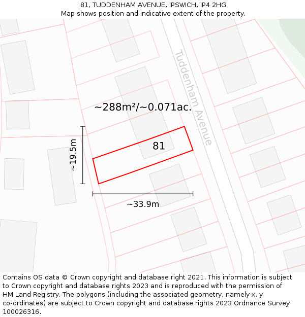 81, TUDDENHAM AVENUE, IPSWICH, IP4 2HG: Plot and title map