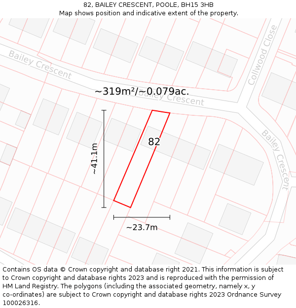 82, BAILEY CRESCENT, POOLE, BH15 3HB: Plot and title map