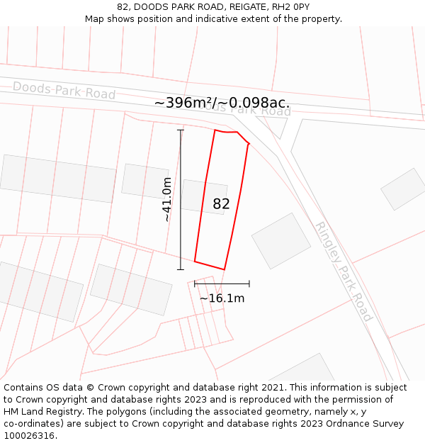 82, DOODS PARK ROAD, REIGATE, RH2 0PY: Plot and title map