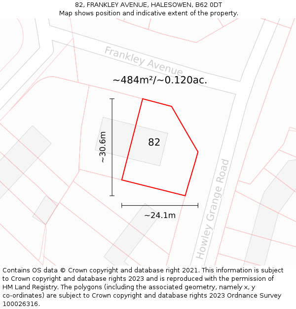 82, FRANKLEY AVENUE, HALESOWEN, B62 0DT: Plot and title map
