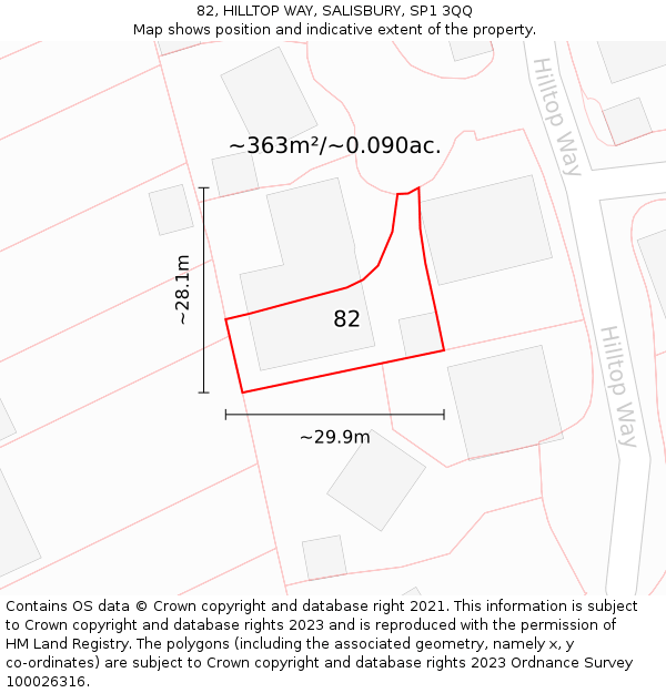 82, HILLTOP WAY, SALISBURY, SP1 3QQ: Plot and title map