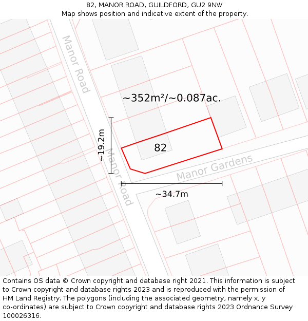 82, MANOR ROAD, GUILDFORD, GU2 9NW: Plot and title map