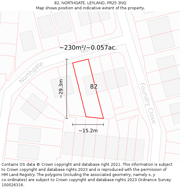 82, NORTHGATE, LEYLAND, PR25 3NQ: Plot and title map
